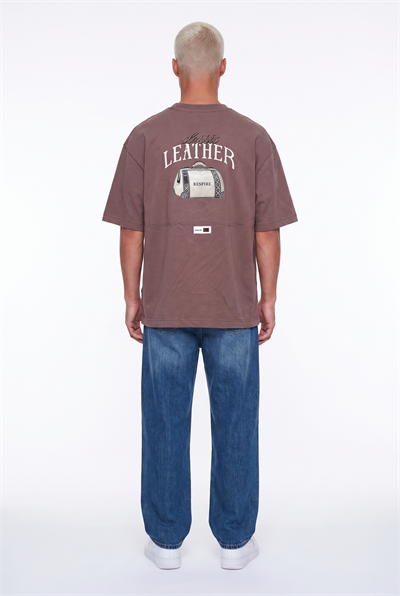 Erkek Leather Baskılı Oversize T-Shirt Kahve