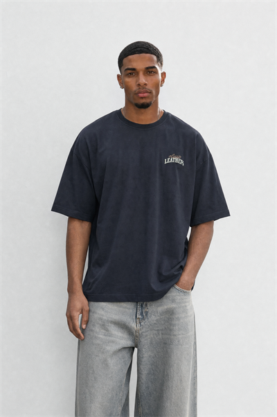 Erkek Leather Baskılı Oversize T-Shirt Siyah