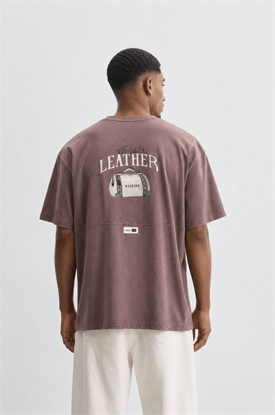 Erkek Leather Baskılı Oversize T-Shirt Kahve