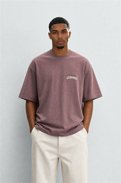 Erkek Leather Baskılı Oversize T-Shirt Kahve