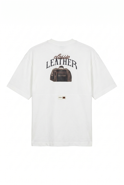 Erkek Leather Baskılı Oversize T-Shirt Ekru