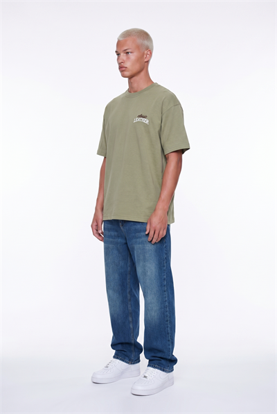 Erkek Leather Baskılı Oversize T-Shirt Haki
