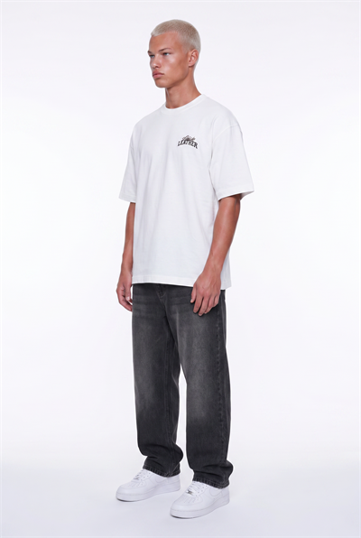 Erkek Leather Baskılı Oversize T-Shirt Ekru