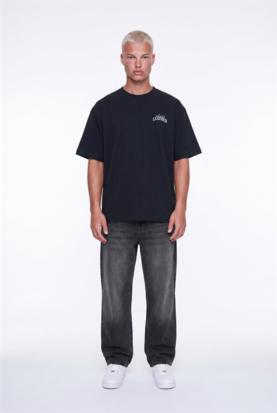 Erkek Leather Baskılı Oversize T-Shirt Siyah