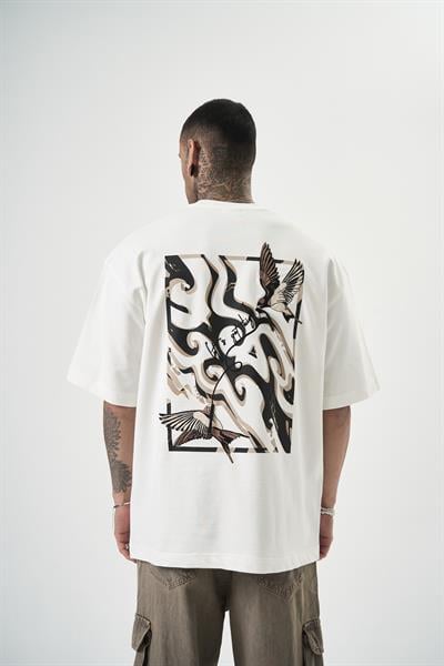 Erkek Lets Get Tight Nakışlı Oversize T-Shirt Beyaz