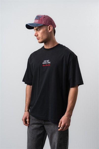 Erkek Live Fast Baskılı Oversize T-Shirt Siyah