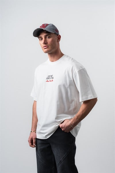 Erkek Live Fast Baskılı Oversize T-Shirt Ekru