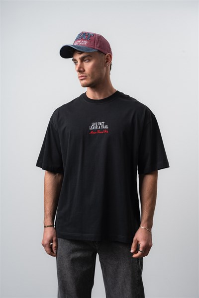 Erkek Live Fast Baskılı Oversize T-Shirt Siyah