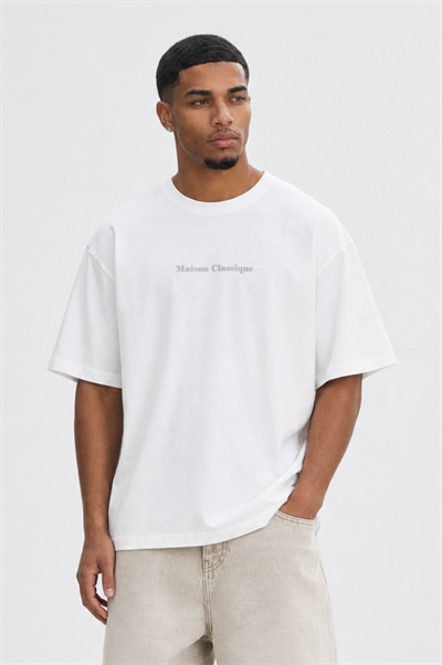 Erkek Maison Baskılı Oversize T-Shirt Ekru