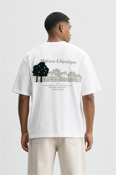 Erkek Maison Baskılı Oversize T-Shirt Ekru