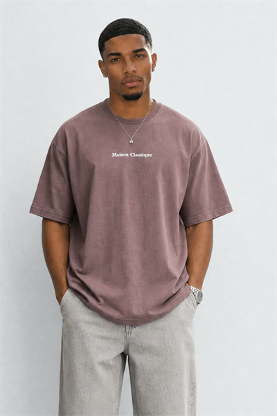Erkek Maison Baskılı Oversize T-Shirt Kahve