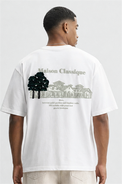 Erkek Maison Baskılı Oversize T-Shirt Ekru