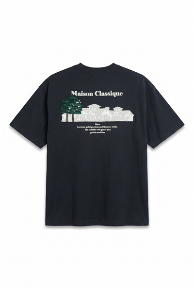 Erkek Maison Baskılı Oversize T-Shirt Siyah
