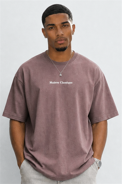 Erkek Maison Baskılı Oversize T-Shirt Kahve