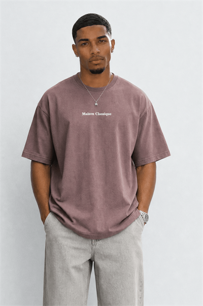 Erkek Maison Baskılı Oversize T-Shirt Kahve