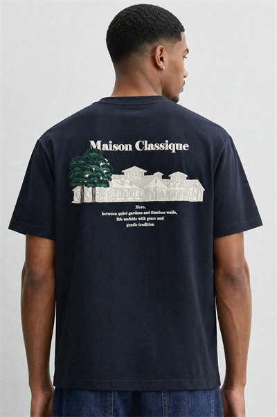 Erkek Maison Baskılı Oversize T-Shirt Siyah