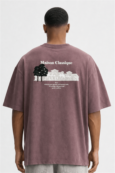 Erkek Maison Baskılı Oversize T-Shirt Kahve