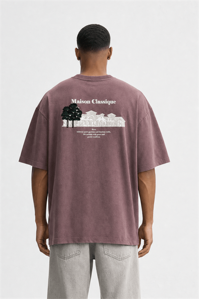 Erkek Maison Baskılı Oversize T-Shirt Kahve