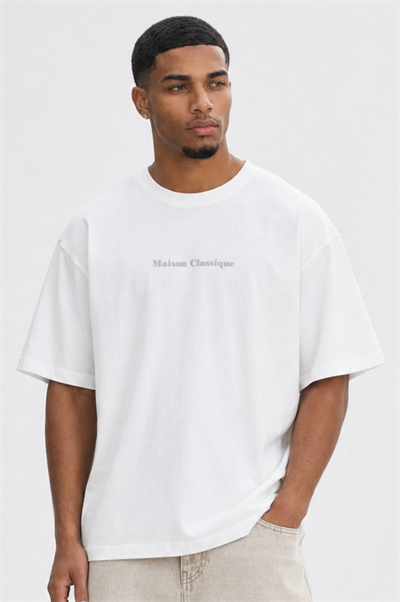 Erkek Maison Baskılı Oversize T-Shirt Ekru