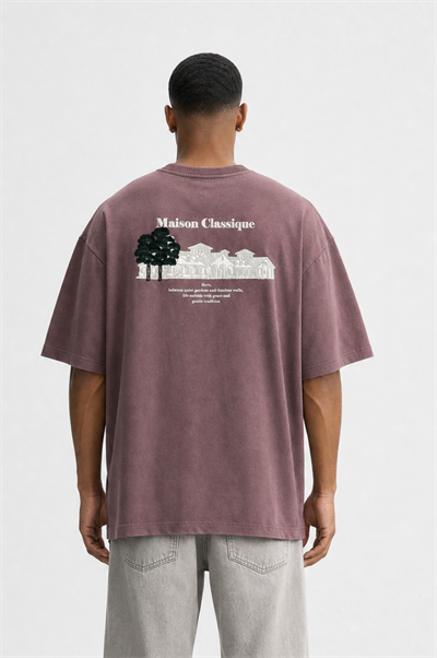 Erkek Maison Baskılı Oversize T-Shirt Kahve