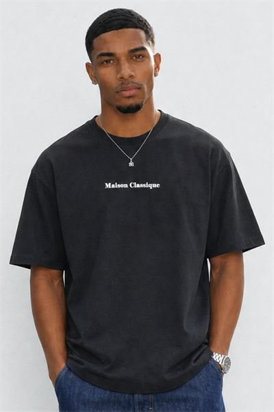 Erkek Maison Baskılı Oversize T-Shirt Siyah