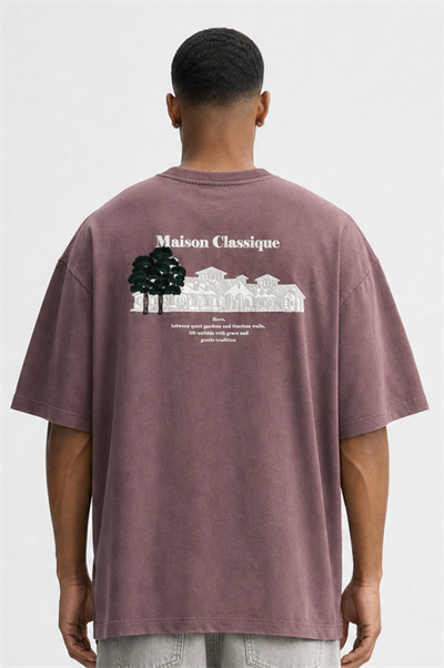 Erkek Maison Baskılı Oversize T-Shirt Kahve