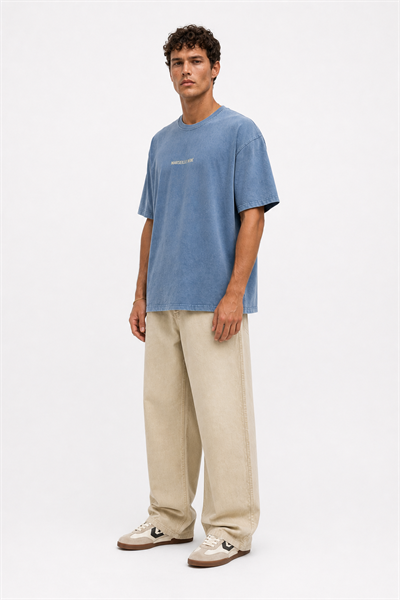 Erkek Marseille Baskılı Yıkamalı Oversize T-Shirt Bebe Mavi