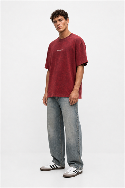 Erkek Marseille Baskılı Yıkamalı Oversize T-Shirt Bordo