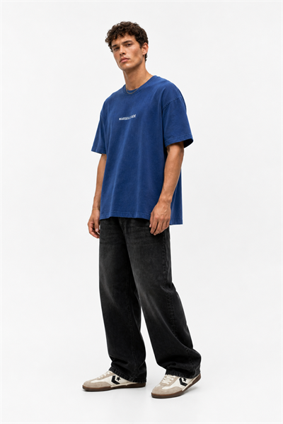 Erkek Marseille Baskılı Yıkamalı Oversize T-Shirt Lacivert