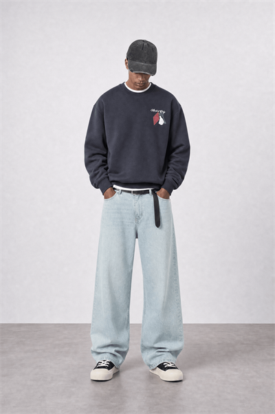 Erkek Members Only Baskılı Oversize Sweatshirt Füme