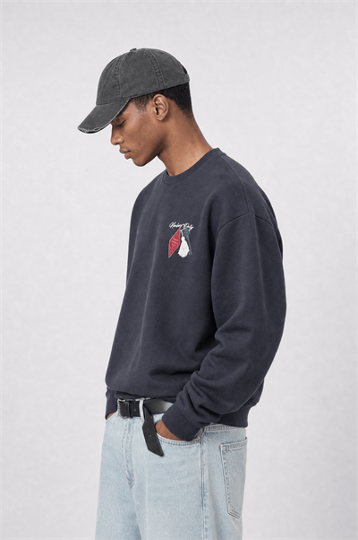 Erkek Members Only Baskılı Oversize Sweatshirt Füme