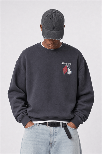 Erkek Members Only Baskılı Oversize Sweatshirt Füme