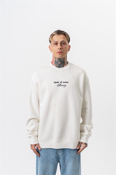 Erkek Memory Baskılı Bisiklet Yaka Oversize Sweatshirt Ekru