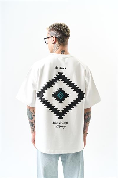Erkek Memory Baskılı Oversize T-Shirt Beyaz