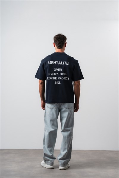 Erkek Mentalite Baskılı Regular Fit T-Shirt Lacivert