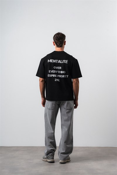 Erkek Mentalite Baskılı Regular Fit T-Shirt Siyah