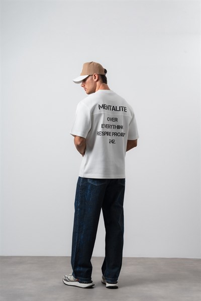 Erkek Mentalite Baskılı Regular Fit T-Shirt Ekru