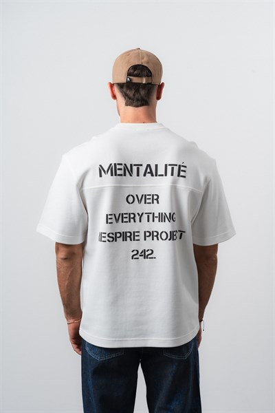 Erkek Mentalite Baskılı Regular Fit T-Shirt Ekru