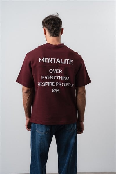 Erkek Mentalite Baskılı Regular Fit T-Shirt Bordo