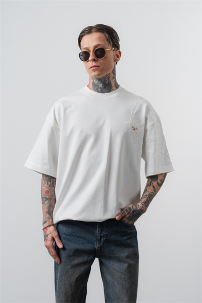 Erkek Minimalism Series Nakışlı Oversized T-Shirt Beyaz