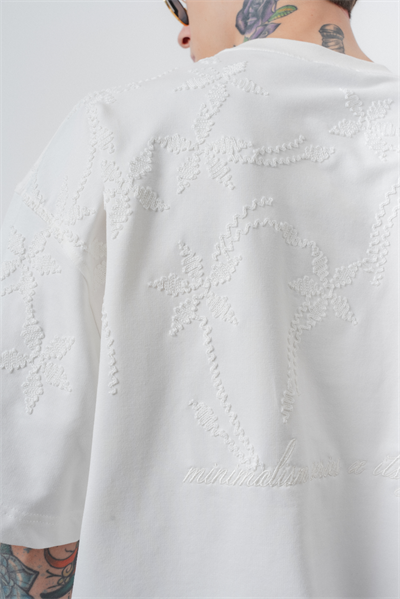 Erkek Minimalism Series Nakışlı Oversized T-Shirt Beyaz