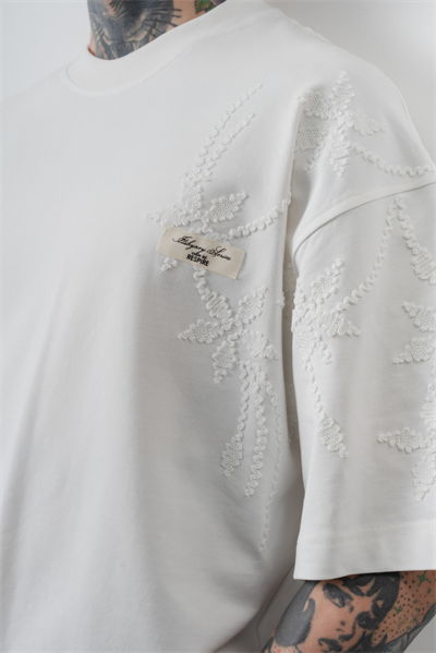 Erkek Minimalism Series Nakışlı Oversized T-Shirt Beyaz