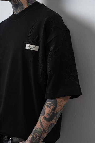 Erkek Minimalism Series Nakışlı Oversized T-Shirt Siyah