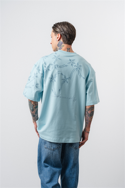 Erkek Minimalism Series Nakışlı Oversized T-Shirt Bebe Mavi