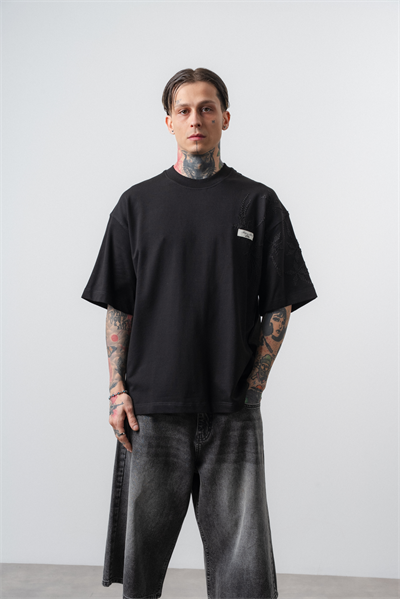 Erkek Minimalism Series Nakışlı Oversized T-Shirt Siyah