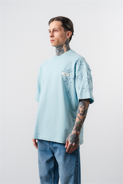 Erkek Minimalism Series Nakışlı Oversized T-Shirt Bebe Mavi