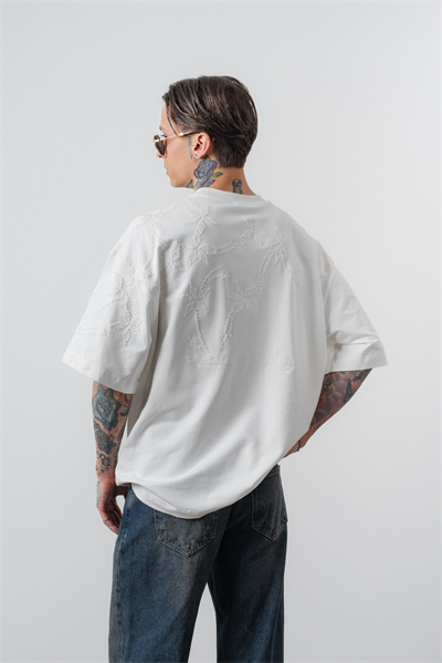 Erkek Minimalism Series Nakışlı Oversized T-Shirt Beyaz