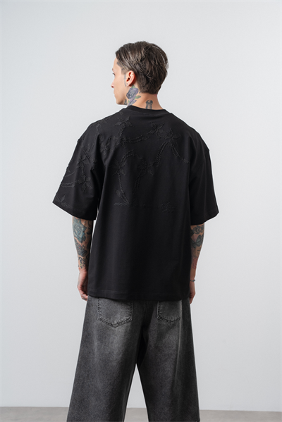 Erkek Minimalism Series Nakışlı Oversized T-Shirt Siyah
