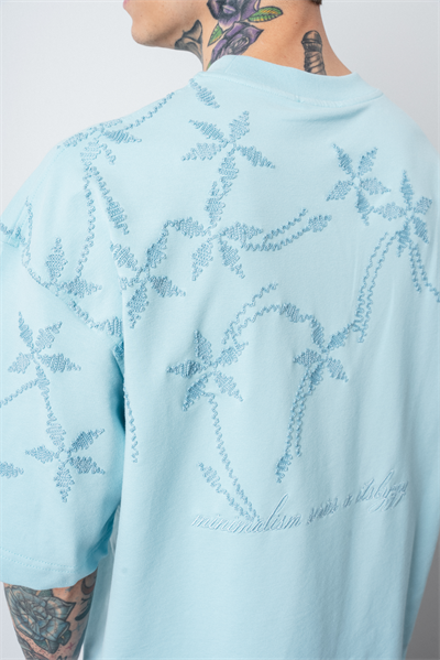 Erkek Minimalism Series Nakışlı Oversized T-Shirt Bebe Mavi