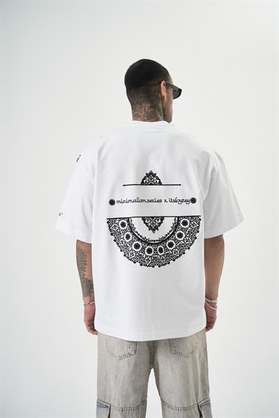 Erkek Minimalism Series Nakışlı Oversize T-Shirt Beyaz